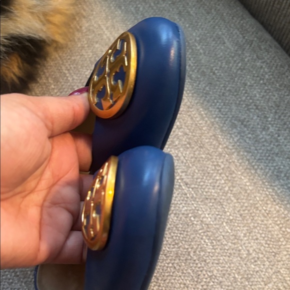 Tory Burch Blue Leather Ballet Flats with Gold Accent - Picture 6 of 8